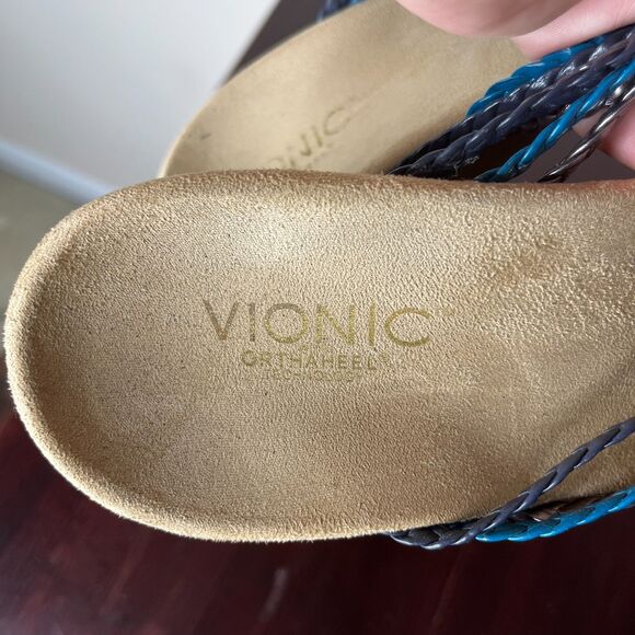 Vionic RAMBA Wedge Heel Metallic Braid Sandals Sz 11 Orthaheel Arch Support - Picture 5 of 8